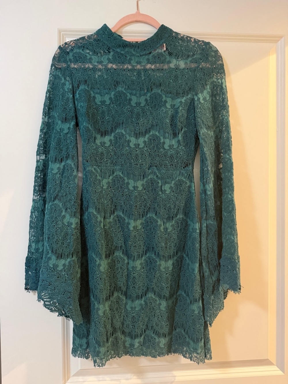 Showpo Teal Lace Long-Sleeve Mini Dress size US 2